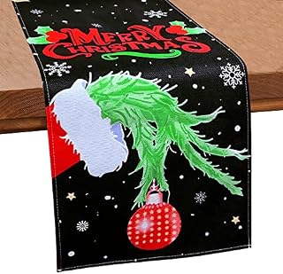 13x72Inch Christmas Table Runner, Christmas Decorations Elf Party Decor Merry Christmas Table Runner for Xmas Holiday Kitchen Dining Table Decoratio