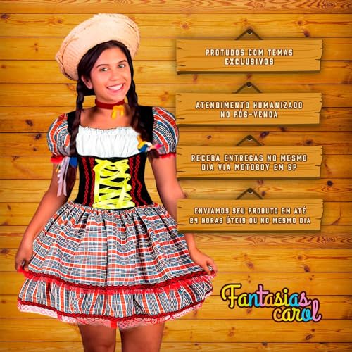 Vestido Festa Junina Adulto Xadrez de Luxo - M 40-42