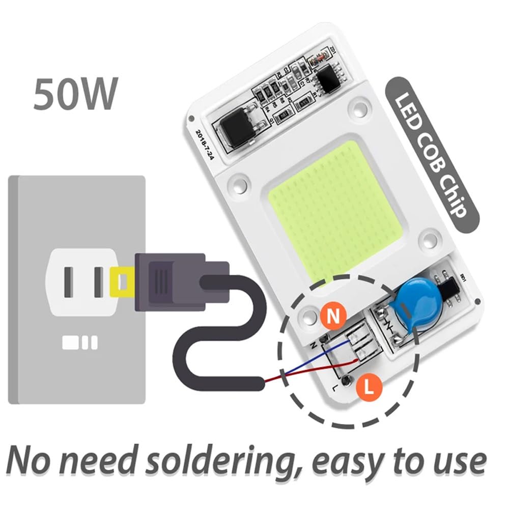 Chip LED COB 50W Azul Real 445-450nm - 220V, Controlador Integrado, Para Faros DIY