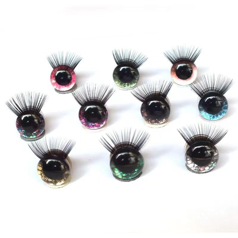 Simulation of Eyes, Foreign Trade 10 Cobra Gasket with Eyelash Toy Safety Eyes Toy Accessories Eyelash Eyeball. (Color : 1, Size : 14mm)