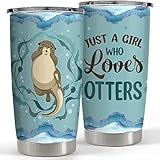 20 oz Otter Tumbler Cup for Girls, Cute Animal Themed Stainless Steel Insulated Travel Coffee Mug with Straw & Lid, Funny Gifts for Women, Otter Lovers - Water Bottle, Print Accessories, Mugs & Stuf