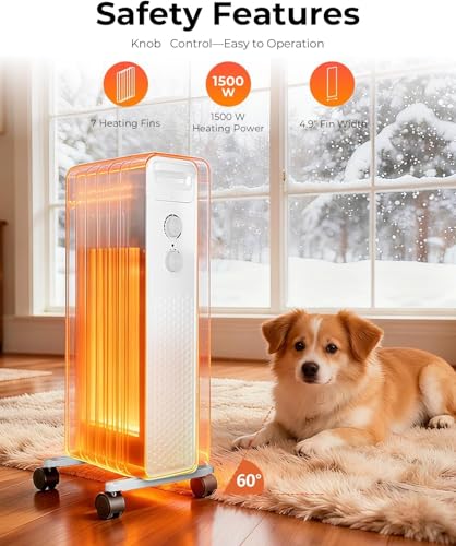 ZAFRO 1500W Electric Oil-Filled Radiator Heater with Adjustable Thermostat, Overheat and Tip-Over Protection, Low Noise, Portable Plug-in Heater for Home, Bedroom, Dorm, Office