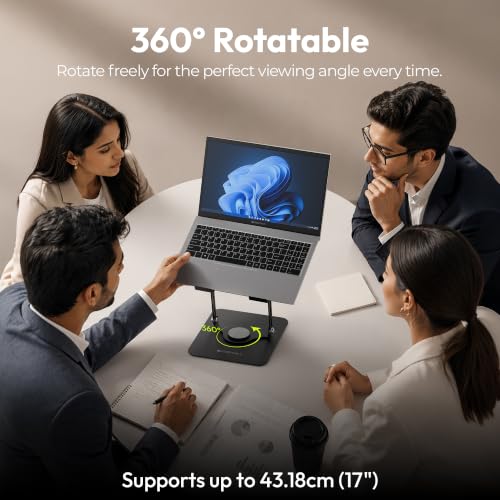 Image of Zebronics NS5500 Rotatable Laptop Cooling Stand, Up to 17-Inch, 360 Rotation, Metal Body, USB Powered Cooling, LED Lights, 3 USB, 2 Type-C Ports, Multi-Angle, Foldable, 5kg Capacity,Anti Rust (Black)