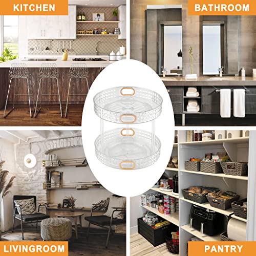 Yeavs 2 Tier Lazy Susan, 11 Inch Clear Turntable 360° Rotating Deep Spice Makeup Organizer, Plastic Cosmetic Holder Condiment Rack With Handle For Kitchen Cabinet, Countertop, Bathroom Storage #TOP6