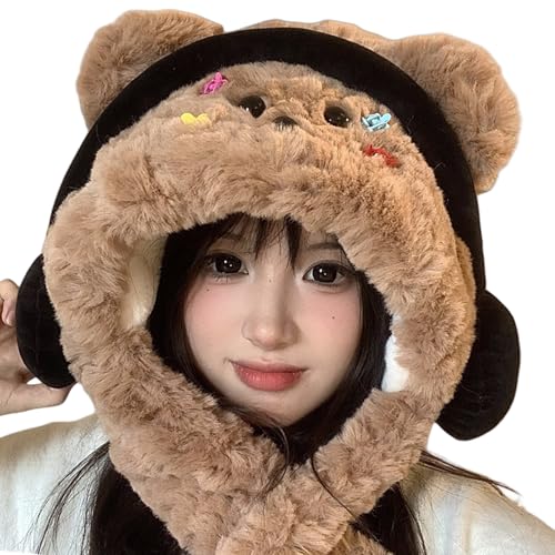 Plush hat,Lovely Panda Hat Warm Earflap Brimless Female Teens Winter Activity Ski with Headphones Ear Protective3