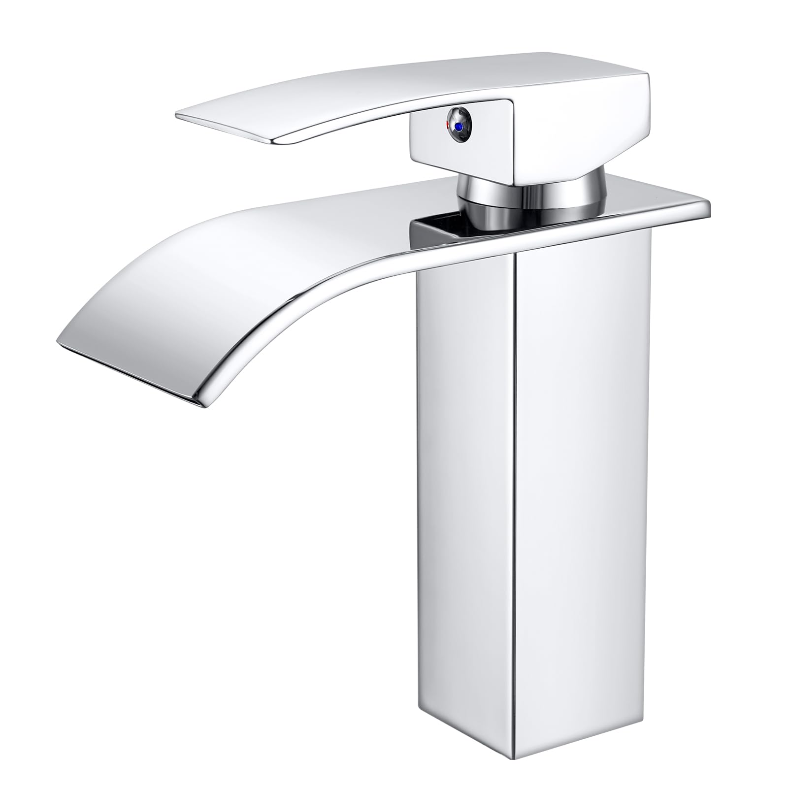 kisimixer Mitigeur Lavabo Cascade avec Bec Hauteur 10cm, Robinet Lavabo Salle de Bain Moderne, Mitigeur Monocommande Lavabo Eau Chaude et Froide Disponible (sans Bonde, sans Tirette de Vidage) Chromé