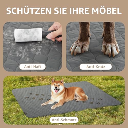 PICK FOR LIFE Hundedecke wasserdichte Waschbare Hunde Decke Wendbare Weiche Welpendecken für Bett Sofa Auto Grau (1 Pack, 97x190cm)