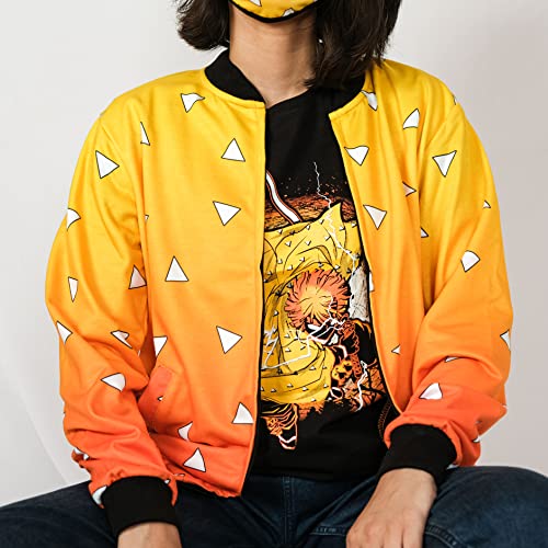 Image of ComicSense.xyz Unisex Demon Slayer Anime Jacket for Men and Women, Zenitsu Pattern Printed Cosplay Anime Bomber Jackets