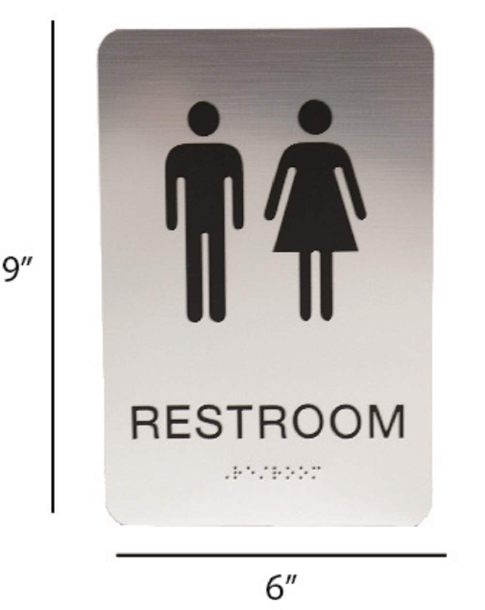Señal unisex de plata con texto en inglés"Non-Accessible/Wheelchair" para baño o baño, color plateado