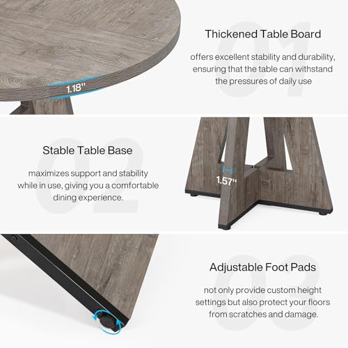 Image of Tribesigns 47 inch Round Dining Table Wood Kitchen Table for Dining Room, 47 inch Dinner Room Tables for 4-6, Farmhouse Accent Furniture with Wooden Tabletop and Cross Base, Rustic Grey | for Dining Room