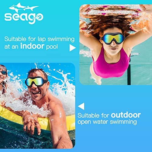 Image of Seago Swim Goggles Adult Youth Anti-Fog Wide Clear View Pool Goggles