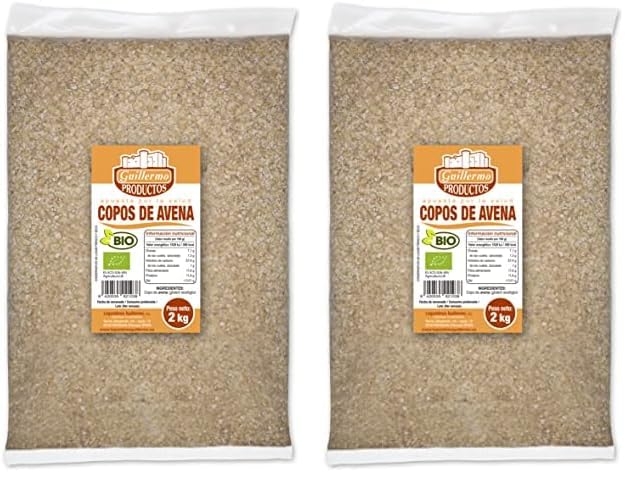 Guillermo | Copos de avena BIO - Bolsa 2 kg. | 100% ecológico | Rica en antioxidantes | Ayuda a reducir el colesterol | Ayuda a bajar de peso (Paquete de 2)