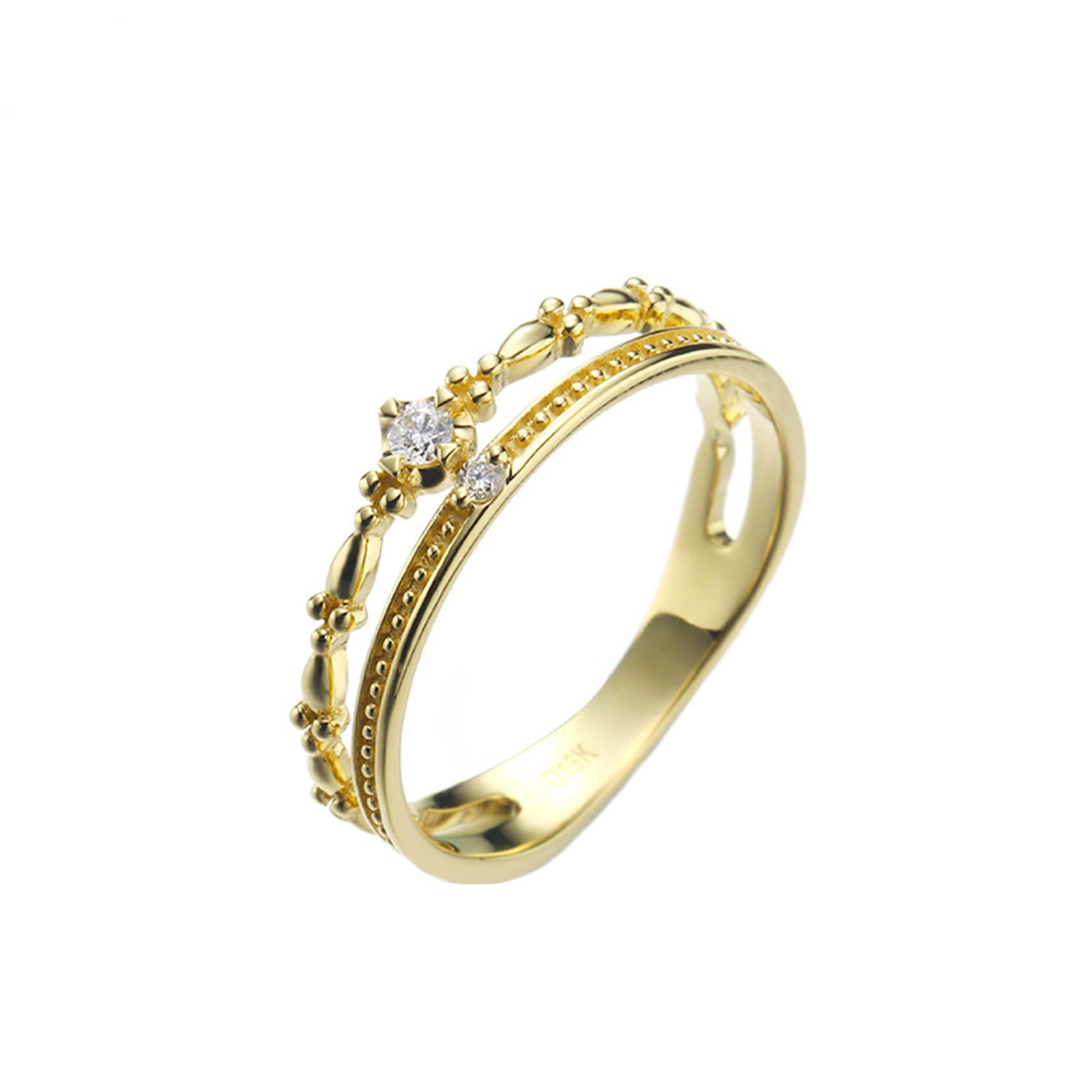 Epinki Anillo Compromiso, Anillo Mujer Oro 14K/18K Delicado Diamante Blanco Redonda Anillo para Boda