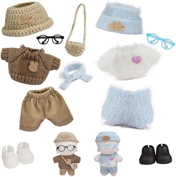 17cm Doll ClothesNO Doll, Cute Dolls Outfit Accessories, 8-Piece Handcrafted Crochet Doll Clothes