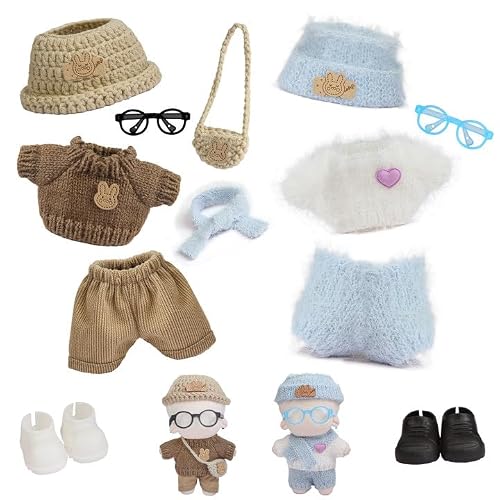 17cm Doll Clothes(NO Doll), Cute Dolls Outfit Accessories, 8-Piece Handcrafted Crochet Doll Clothes