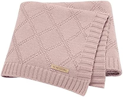 Hadetoto Baby Blanket Soft 100% Cotton Knitted Baby Cellular Blanket for Newborn Boy Girls - Pink
