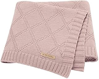 Hadetoto Baby Blanket Soft 100% Cotton Knitted Baby Cellular Blanket for Newborn Boy Girls - Pink