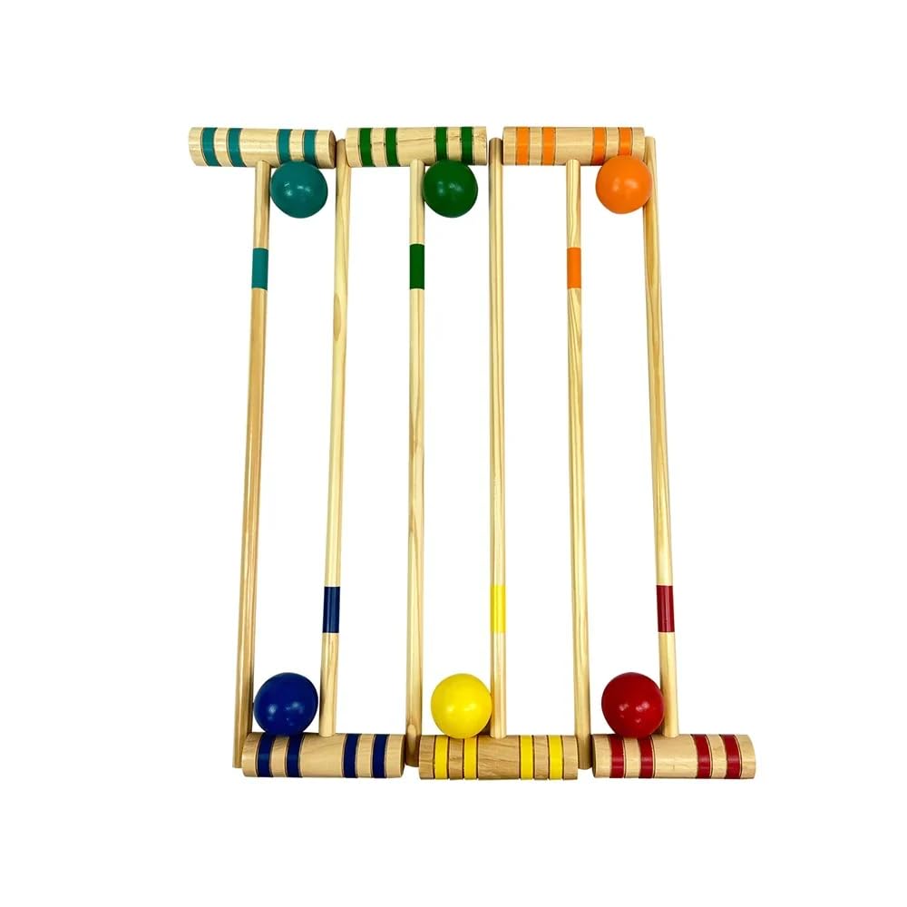 Generisch Krocket Set für 6 Spieler mit Holzschlägern und Kugeln, Klassisches Outdoor Gartenspiel für Familie und Freunde, Freizeitspiel für Garten, Park und Sommer