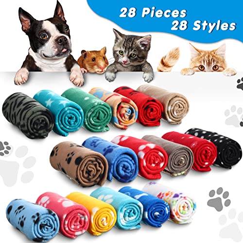 28 Pieces Puppy Blanket Soft Fleece Pet Blanket Small Fleece Blanket For Dogs Cats Puppy Kitten Pets, Warm Paw Print Blanket Sleep Mat Bed Covers, 23.6 X 27.6 Inches, 28 Styles #TOP2
