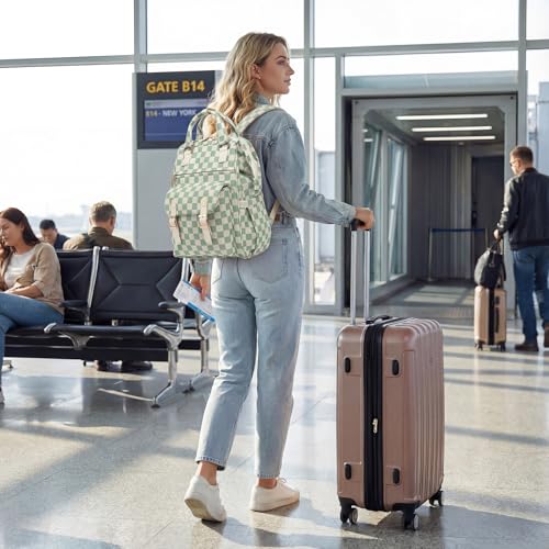 Image of Corduroy Laptop Backpack for Women 15.6 Inch Stylish College School Bookbag, Business Work & Travel Computer Backpacks (Checkered Green)