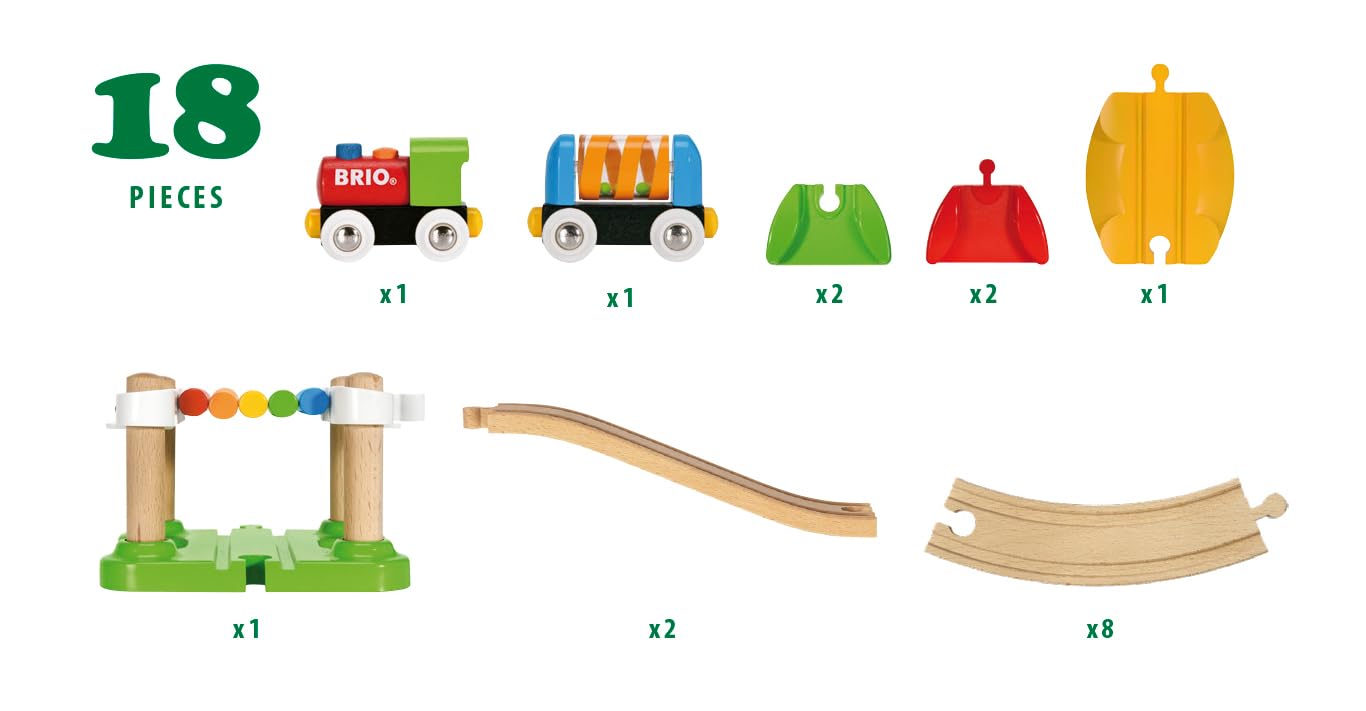 BRIO World 33727 Mein erstes Bahn Spiel Set - Zug mit Waggon, Schienen & Hängebrücke für Kleinkinder Einsteiger-Set empfohlen ab 18 Monaten