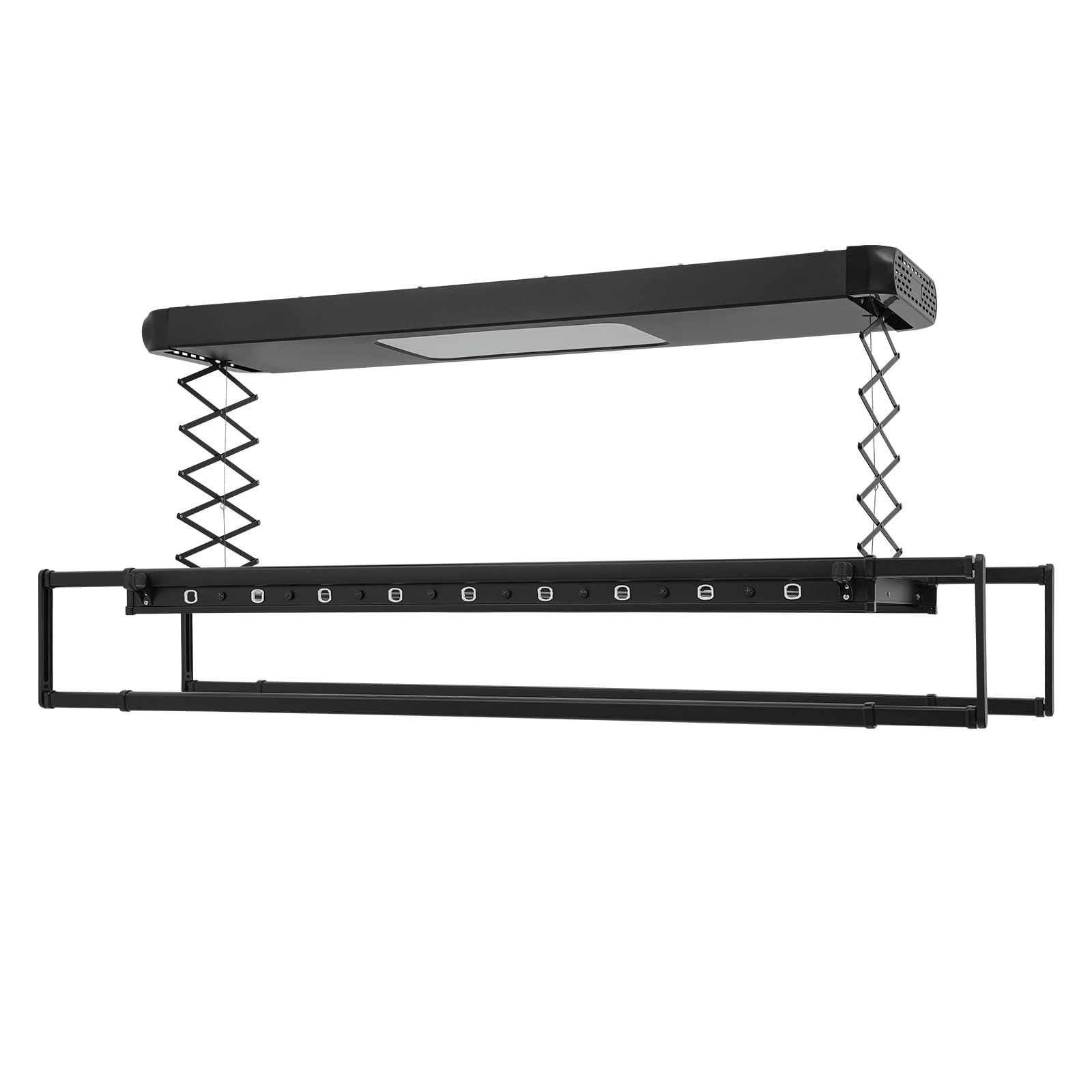 Stendibiancheria elettrica, supporto verticale da soffitto con illuminazione e telecomando, per parete e soffitto, pieghevole, salvaspazio, in alluminio e acciaio nero