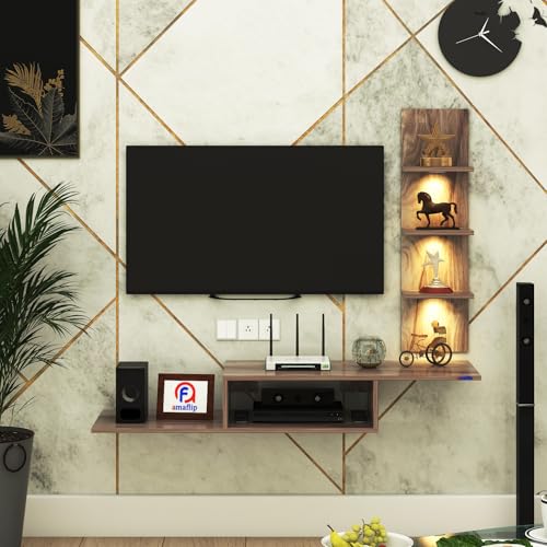 Image of Thomas Engineered Wood LED Light TV Unit Wall Mounted TV Unit Wall TV Stand TV Cabinet for Living Room, Set Top Box Stand - CoachWood (D.I.Y - Do-It-Yourself) Ideal for Up to 43 inch Inches