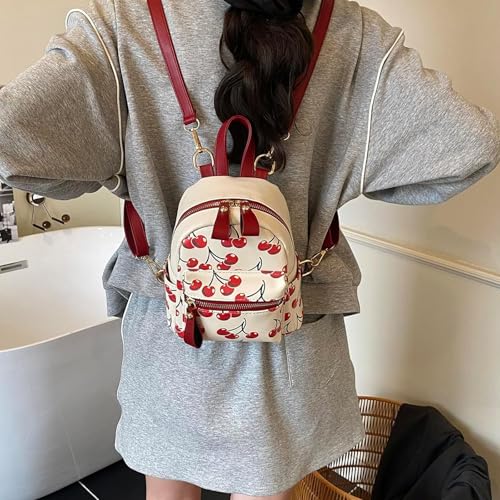 bookbag Women's Cute Backpack Teen Girl Bag Cherry Print Back Bag Double Zipper Wallet backpack(Strawberry)3