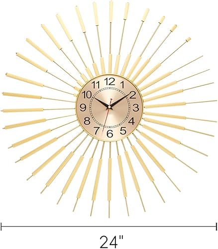 Miniatura 2 de Reloj de pared dorado silencioso de 24 pulgadas, funciona con pilas, moderno reloj decorativo de mediados de siglo para colgar en metal, para sala