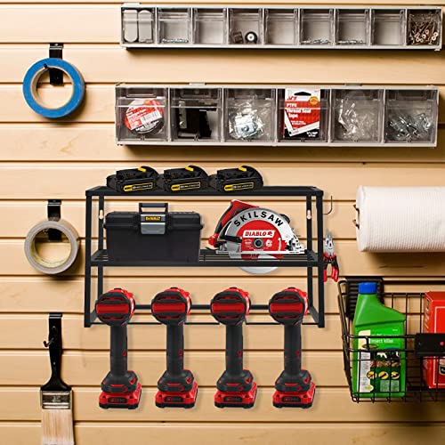 Dosker Tool Organizer 2Pc Shelf Garage Organization Wall Mounted Garage Storage Rack 3 Layers Heavy Duty Metal Drill Holder Utility Storage Rack, Workshop And Warehouse For Men Boyfriend Fathers Gifts #TOP1