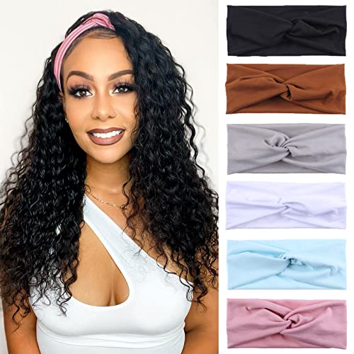 Xtrend 6 Pcs Women's Headbands Twisted Cross Elastic Headbands Yoga Running Headbands Sports Workout Headbands Non-Slip Sweat Soft Headbands(Set 25)