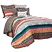 Lush Decor Boho Striped Reversible 7 Piece Comforter Bedding Set, King, Turquoise & Tangerine