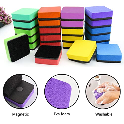 Dry Erase Erasers, AWOWZ 24 Pack Mini Magnetic Whiteboard Dry Eraser Chalkboard Cleaner Bulk for Home, Office and Classroom Teacher Kids Supplies (8 Color, 2 x 2 x 0.79 Inch)