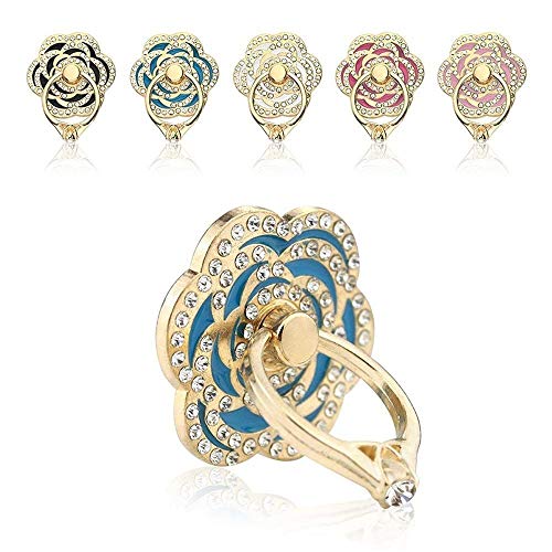 Phone Ring, ECVILLA Luxury Rose Shape Universal Phone Holder, 360° Rotation/3D Ring Grip Compatible with iPhone iPad Samsung LG HTC Nokia Huawei Tablet (Blue)