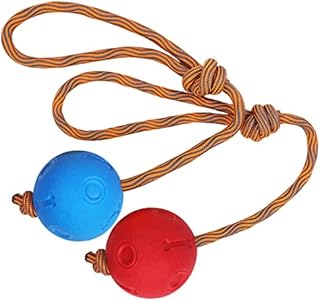 Weeyuu Rope Dog Toy, 2 Pack Ball on a Rope Dog Toys Durable Elastic Solid Rubber Balls for Fetch, Catch, Throw and Tug of War (6 cm, Red + Yellow)