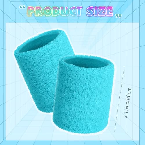 Image of WILLBOND 8 Pack Wrist Sweatbands Sports Wristbands Tennis Sweatbands Neon 80s Thick Cotton Gymnastics Sweat Band Athletic Football Soccer Sports Wristband for Men Women Party
