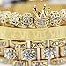 Innocence Imperial Crown King 18K Gold CZ Beads Cuff Bracelet Luxury Charm Fashion Cuban Link Bangle Jewelry Set For Men Women (C Gold)