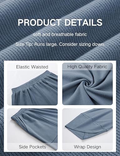 Xiaoxuemeng Womens Baggy Wide Leg Pants Casual Elastic Waisted Palazzo Harem Pants with Pockets(Dustyblue-S)