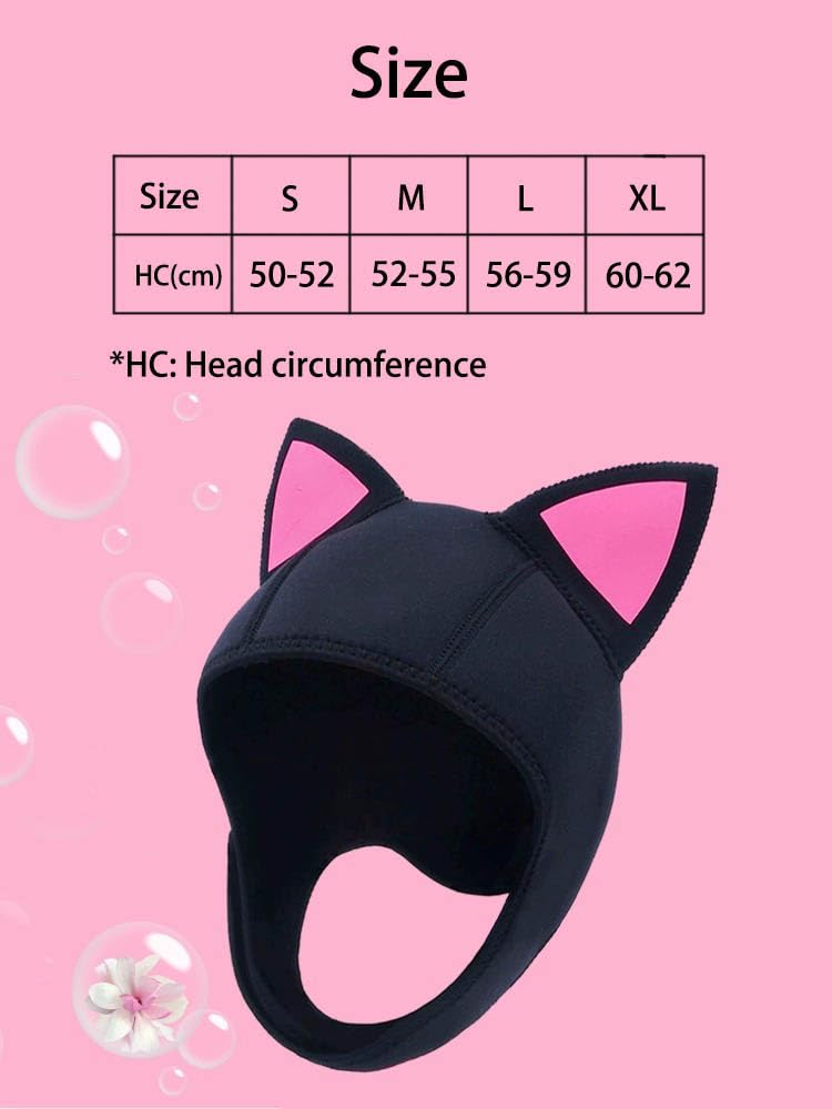 Neoprenanzug mit Katzenohren: 3 mm Neopren-Tauchkappe – Thermische Surf-Haube mit Durchflussöffnung für Wassersport, Tauchen, Schnorcheln und Schwimmen