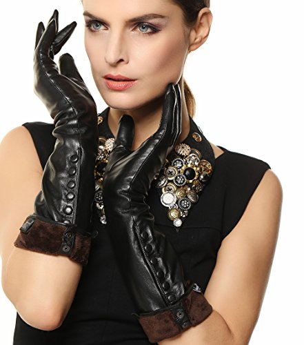 Women's Touchscreen Long Elbow Length Winter Thick Fleece Lined Gloves Buttons Touchscreen