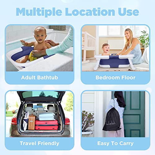 Image of BEBELEH Collapsible Baby Bathtub - Bathtub + Baby tub Sling + Newborn Sling - Baby Bathtub Newborn to Toddler 0-24 Months - The Ultimate Travel Baby Bath Tub and Everyday Use! (Blue)