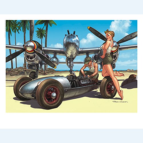 Poster HUGAULT Pin Up et Voiture Signé œuvre d'art de collection 40x50cm