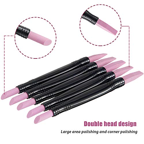 5 Pieces Pumice Stone Nail File Double-Headed Nail Polishing Pen Stick Cuticle Remover Trimmer Buffer Pedicure Pen Nail Art Care Tool For Household Beauty Salon Peeling Dead Skin Repairing #TOP2