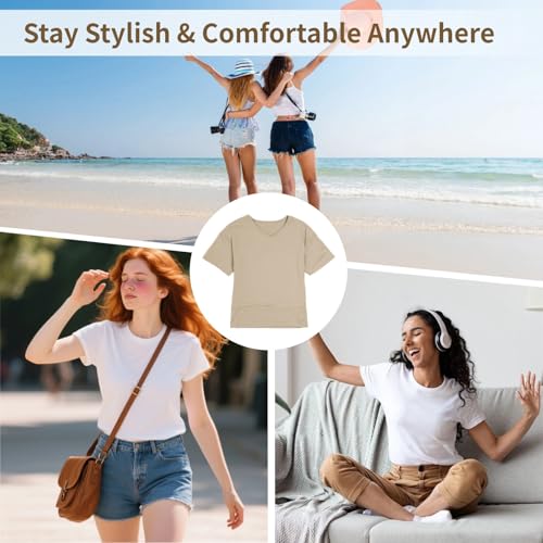 T-shirt col en V femme fluide et ample, le haut basique anti-complexes à manches courtes - 3
