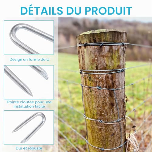Szaboviktoria 300 Pièces Clou en U,Clous, Agrafe pour Grillage, Vis et Fixations,Clous en U à Double Pointe pour Fixer Clôture Jardin, Gazon Clôtures, Grillage a Poule,Grillage Cloture – vue 3