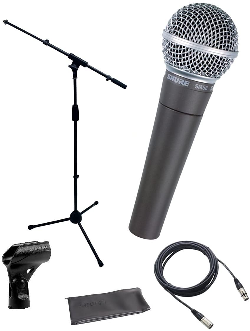 Shure SM58-LC Dynamic Vocal Microphone with Stand and XLR to XLR