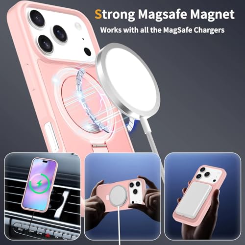 Image of Magnetic for iPhone 17 Pro Case, 6.3 inch, Compatible with MagSafe, Rugged Kickstand, Not-Yellowing Military-Grade Protection, Matte Pink