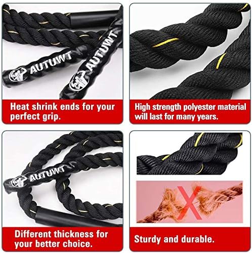 AUTUWT Weighted Jump Rope Skipping Rope Workout Battle Ropes with Gloves for Men Women Total Body Workouts Power Training Improve Strength Building Muscle