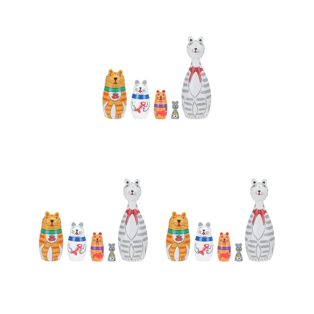 3 Set 5 Stück niedliche russische Nesting-Puppen Dekoration Tiere Matroschka für Zuhause Schreibtisch
