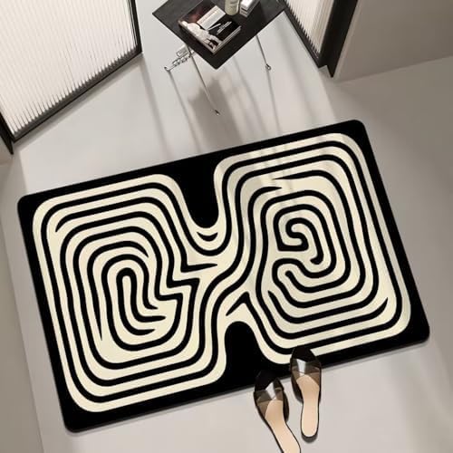 Tapis de salle de bain géométrie noire antidérapant en pierre
